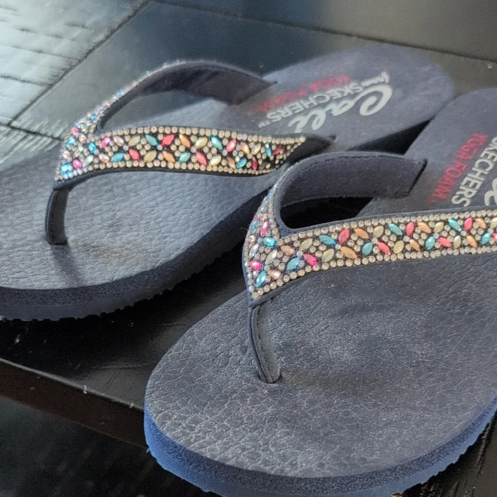 Skechers Navy Beaded Sandals - Picture 2 of 4